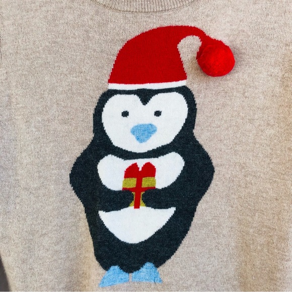 Lucy & Laurel Penguin Lambs Wool & Cashmere Blend Tan Holiday Christmas Sweater - Picture 3 of 12